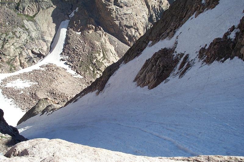 Looking down from the point where Broadway intersects Lamb's Slide.  The snow was very steep the last bit (about 60 deg).