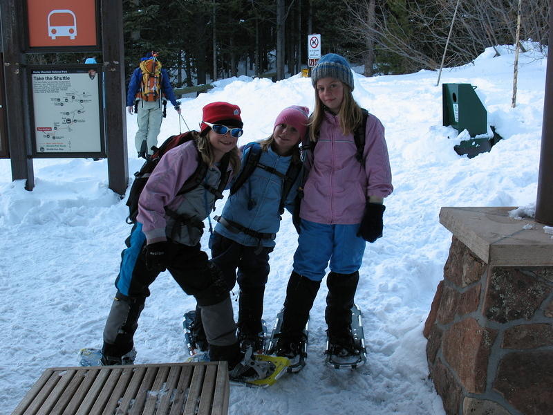 They're all ready to go on their first snowshoeing adventure!