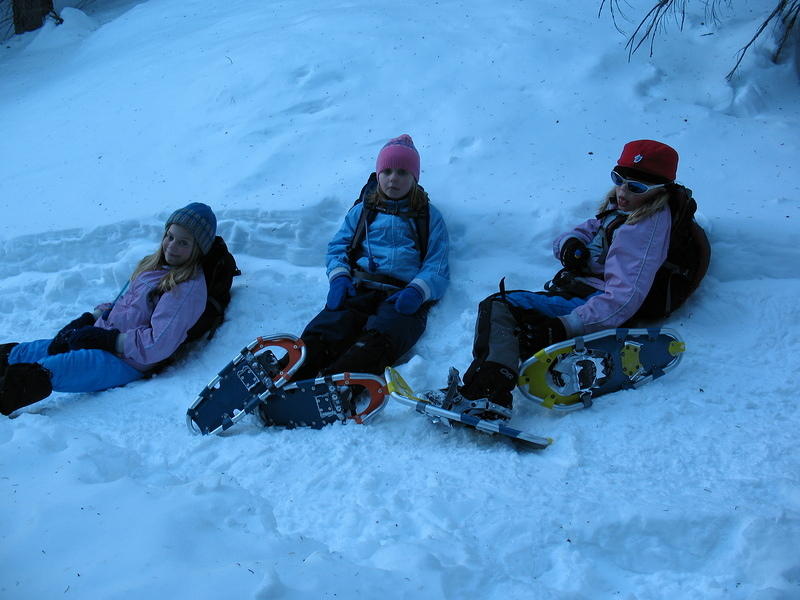 The shortcut trail to Nymph Lake is really steep, so the girls needed a break.