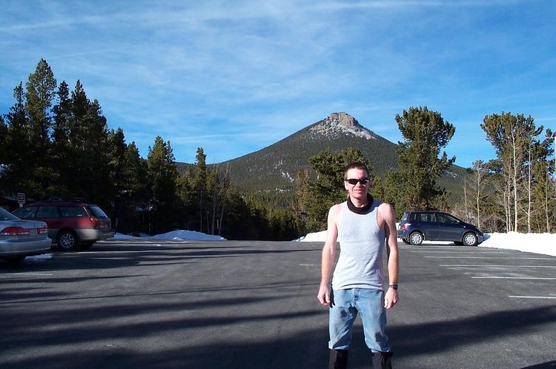 Estes Cone from the Longs Peak trailhead parking lot.  Alan hiked down in his tanktop!?! Someone needs to tell him it's January!