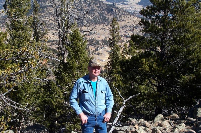 Here's Dad a little over halfway up the moutain with Estes in the background.