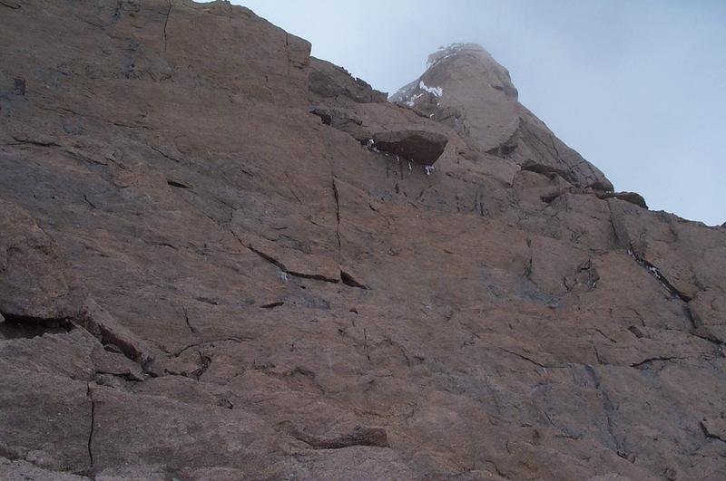 A scary looking overhanging slab close to the Narrows.