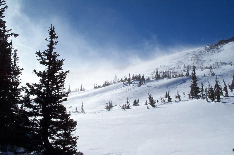 Snow blowing off of NE side of Flattop Mtn