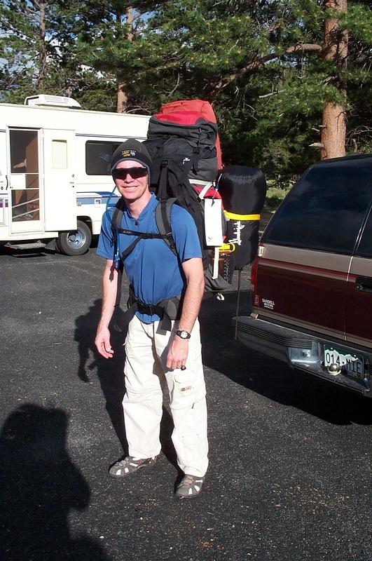 Alan, still smiling, now with his extra sleeping bag we borrowed from Erik.  It was a little chilly that night.