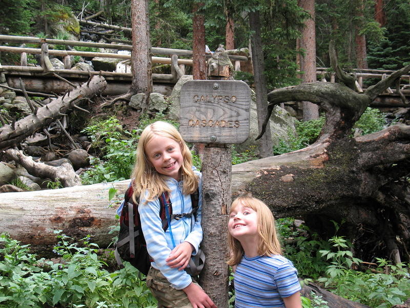 Some silly hikers standing at the sign