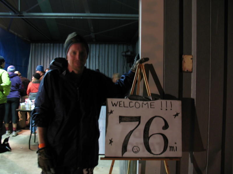 Alan at the Fish Hatchery aid station where his finish line was 76 miles.