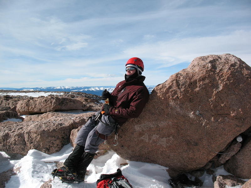 Michael enjoying our victory on the summit.