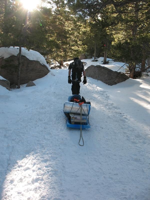 The beginning of our hike to the igloo between Jewel and Black Lakes, Alan is working hard