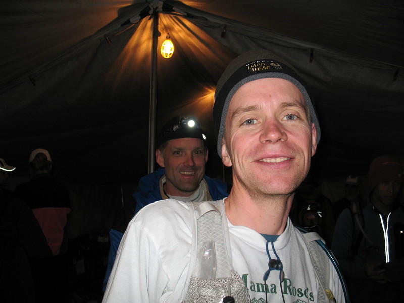 Alan can still muster a pretty good smile at mile 87 at the Mayqueen campground.