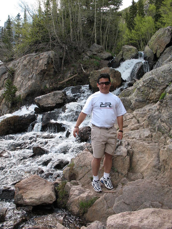 Victor tries to stay dry at the lower part of Dream Lake