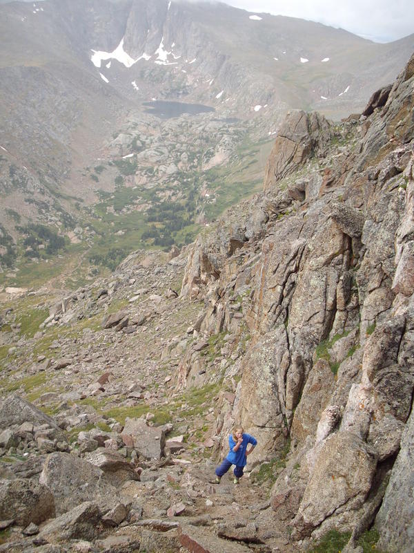 Another loose, steep gully to climb.