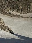 A guide from the Colorado Mountain School and his client at the base of Lamb's slide.