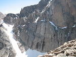 Great shot of the lower part of our climb.  We climbed up from  Broadway just to the right of the snow in the Notch couloir.