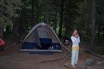  A very level site, surrounded by trees, but close to a meadow.  The dirt was soft enough the tent stakes went in easily