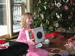 Rebecca smiles over her new CD/MP3 player