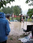 Pacers and Crew waiting in the rain