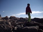 Victory!  Elizabeth standing on top of Longs Peak!