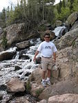 Victor tries to stay dry at the lower part of Dream Lake